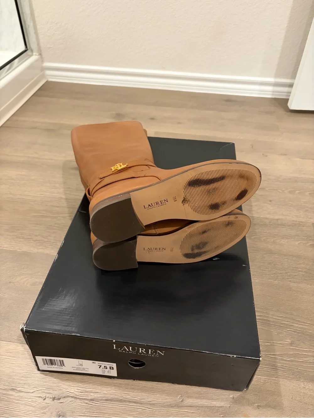 Ralph Lauren Cognac Leather Over-the-Knee Riding Boots